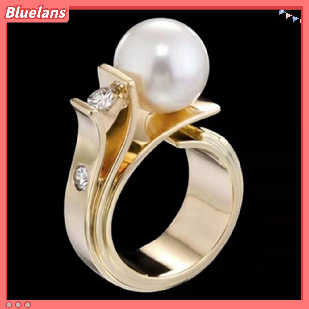 {In Stock} Fashion Wanita Mutiara Imitasi Berlian Imitasi Bertatahkan Jari Cincin Hadiah Perhiasan Pernikahan