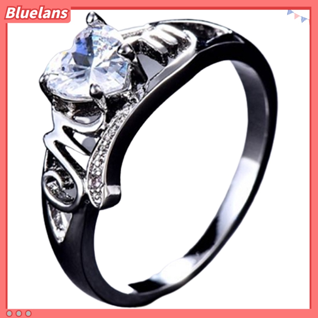 {In Stock} Cincin Wanita Cinta Hati Electroplated Cubic Zirconia Bentuk Hati Jari Cincin Perhiasan Untuk Pertunangan