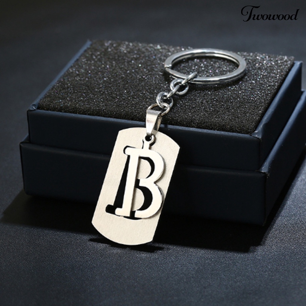 Twowood Gantungan Kunci Serbaguna Kilau Cerah Melubangi Permukaan Halus Dapat Digunakan Kembali DIY Stainless Steel Huruf A-Z Wanita Pria Kunci Mobil Tempat Gantungan Untuk Dompet