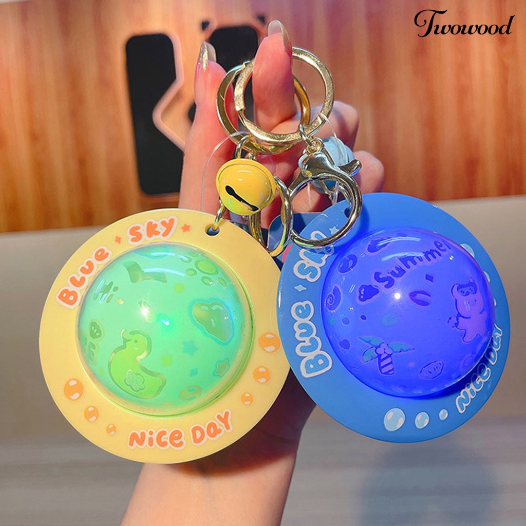 Twowood Gantungan Kunci Liontin Bentuk UFO Proyeksi Cahaya Langit Malam Dengan Bell Keys Penyimpanan Stainless Kartun Hewan Cetak Keyring Pendant Hadiah