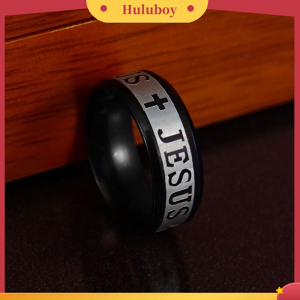 {Ready Stock} Cincin Unisex Huruf Salib Yesus Ukiran Perhiasan Cincin Kristen Pria Wanita Anti Karat Untuk Pesta