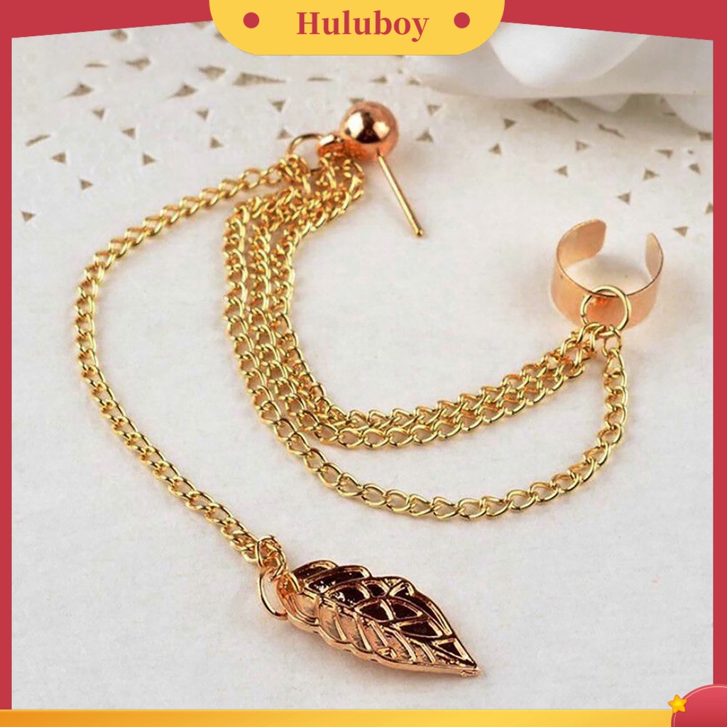 {Ready Stock} 1Pc Anting Tusuk Gaya Gothic Punk Hias Alloy Wanita Rantai Daun Menjuntai Earrings Untuk Liburan