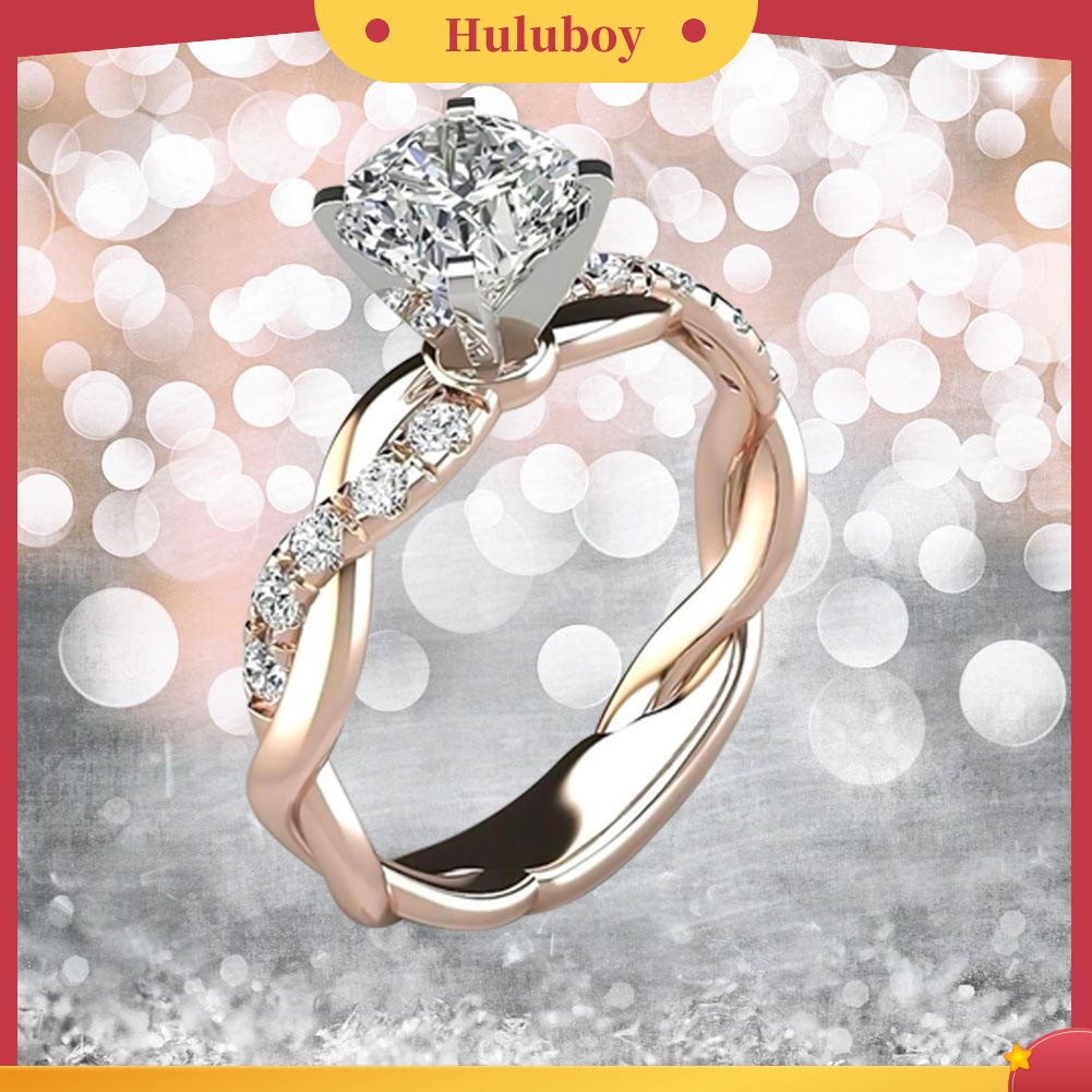 {Ready Stock} Wanita Cubic Zirconia Bertatahkan Twist Finger Ring Hadiah Perhiasan Pertunangan Pernikahan