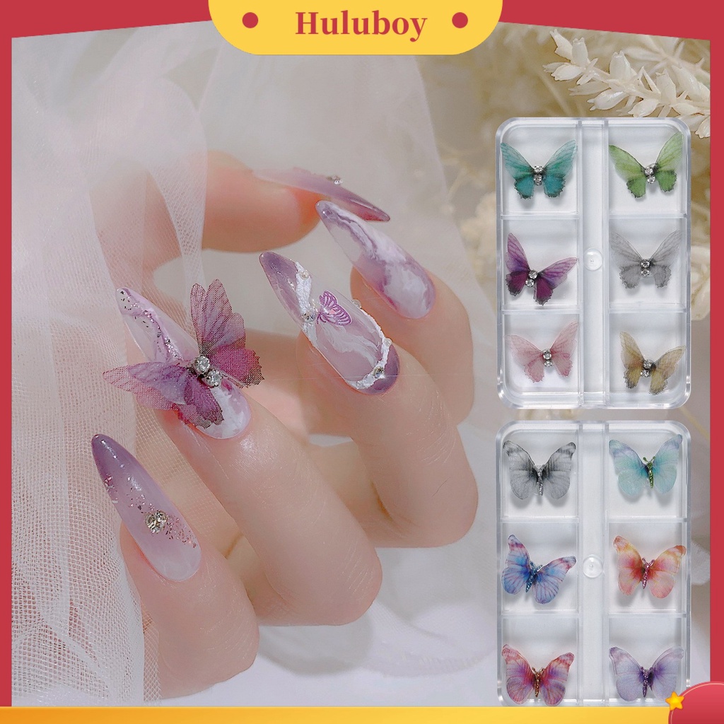 {In Stock} 6Pcs Dekorasi Kuku 3D Tampilan Realistis Warna Vibrant Mempesona Efek Visual Dapat Dilepas Aplikasi Lebar Aksesoris Nail Art Butterfly 3D Dekorasi Kuku Untuk Salon Kuku