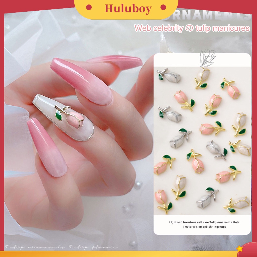 {In Stock} 10Pcs Nail Art Tulip High Gloss Tiga Dimensi Tidak Luntur Dapat Dilepas DIY Alloy Wanita Glitter Tulip Manicure Dekorasi Kecantikan Supply