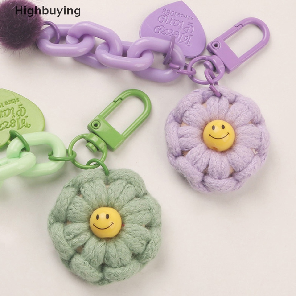 Hbid Lucu Bola Mewah Smiley Face Bunga Matahari Warna Gantungan Kunci Ransel Kunci Liontin Keyrings Aksesoris Kawaii Key Ring Mainan Charm Hadiah Ornamen Glory