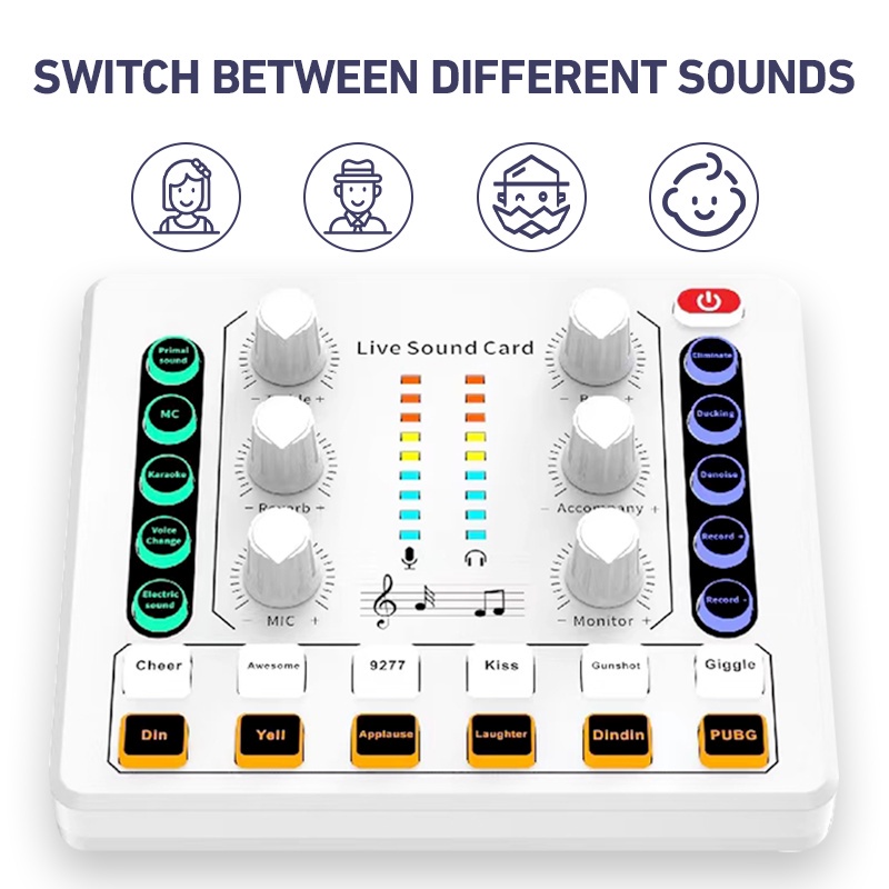 Mukava Peralatan Live Streaming M8 Sound Card + M50 Mic Kit Kartu Suara Putih Kit Mixer Kartu Suara Bluetooth Kartu Suara Audio USB