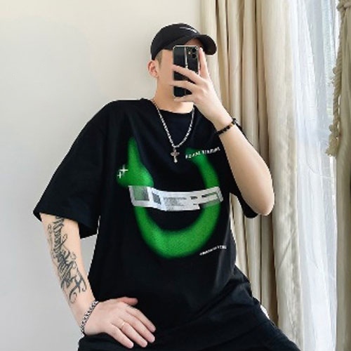 2023 SPRING AND AUTUMN TIDE STAR PRINTED LETTERS SHORT-SLEEVED LARGE T-SHIRT
