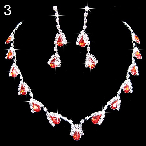 Twowood Wanita Mempesona Cubic Zirconia Kalung Kristal Liontin Anting Set Perhiasan Pengantin