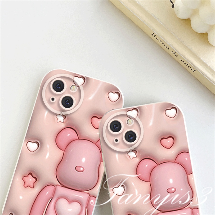 OPPO A78 A17 A17k A77 A77s A57 A76 A96 A16 A16s A16k A15 A15s A54 A74 A55 A95 A94 A93 A53 A33 A32 A5 A9 2020 A3s A5s Reno 7Z 6Pro 5 F11 Love Bear 3D Vision Casing Ponsel TPU Soft Sarung