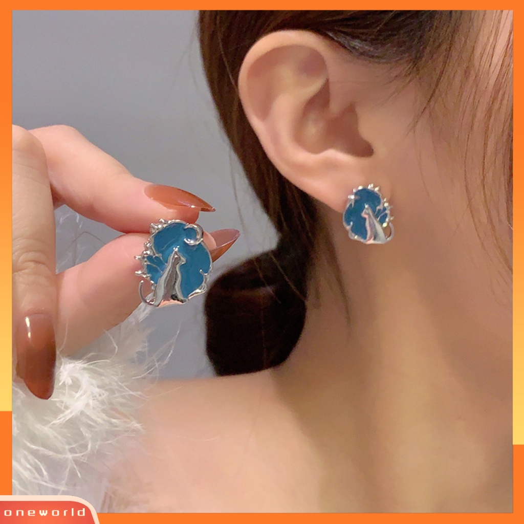 [OWR] 1pasang Ear Studs Temperamen Elegan Tidak Teratur Fancy Hypoallergenic Biru Menjatuhkan Minyak Kucing Wanita Anting Perhiasan Fashion