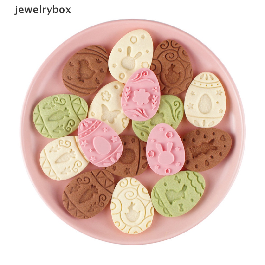 [jewelrybox] 9pcs Cetakan Biskuit Kelinci Paskah Plastik Bunny Egg Cookie Cutter Stamp Embosser Paskah Pesta Fondant Kue Baking Dekorasi Alat Butik
