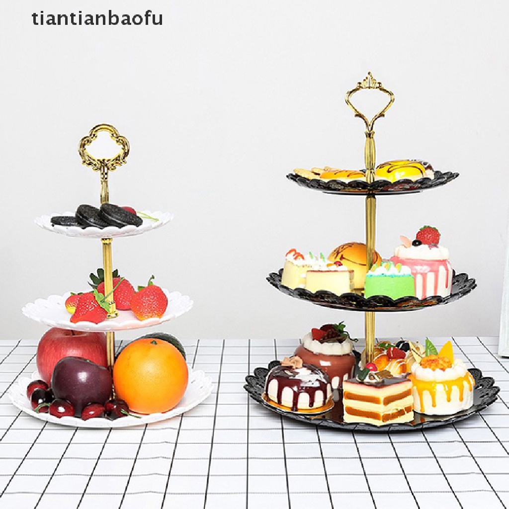 [tiantianbaofu] 3tingkat Nampan Kue Pesta Liburan Cake Stand Piring Buah Dessert Candy Table Tray Butik