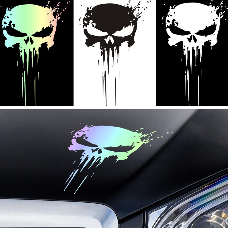 Universal DIY Reflektif Tengkorak Stiker/Mode Tahan Air Perlindungan Matahari Motor Decal Aksesoris Hias Mobil