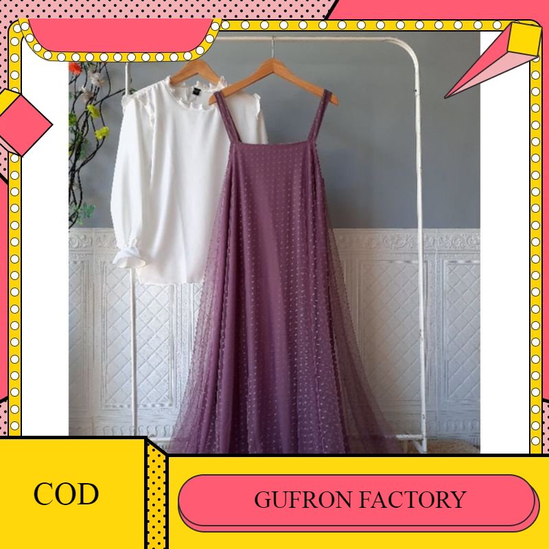 BAJU PESTA/GAMIS MEWAH/DRESS PESTA HIJAB OVERAL+INNER TILE DOT/GAMIS MEWAH MURAH