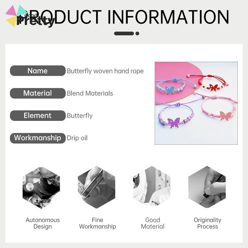 Gelang serut kupu-kupu Adjustable Tali gelang yang dikepang Aksesoris Fashion - PD