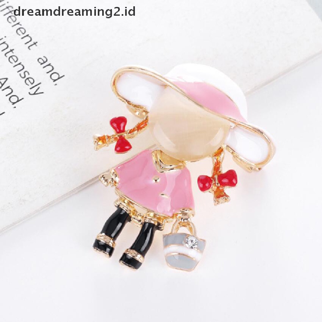 (hot) Enamel Lucu Ponytail Pager Gadis Bros Kristal Kerah Pin Aksesoris Perhiasan//