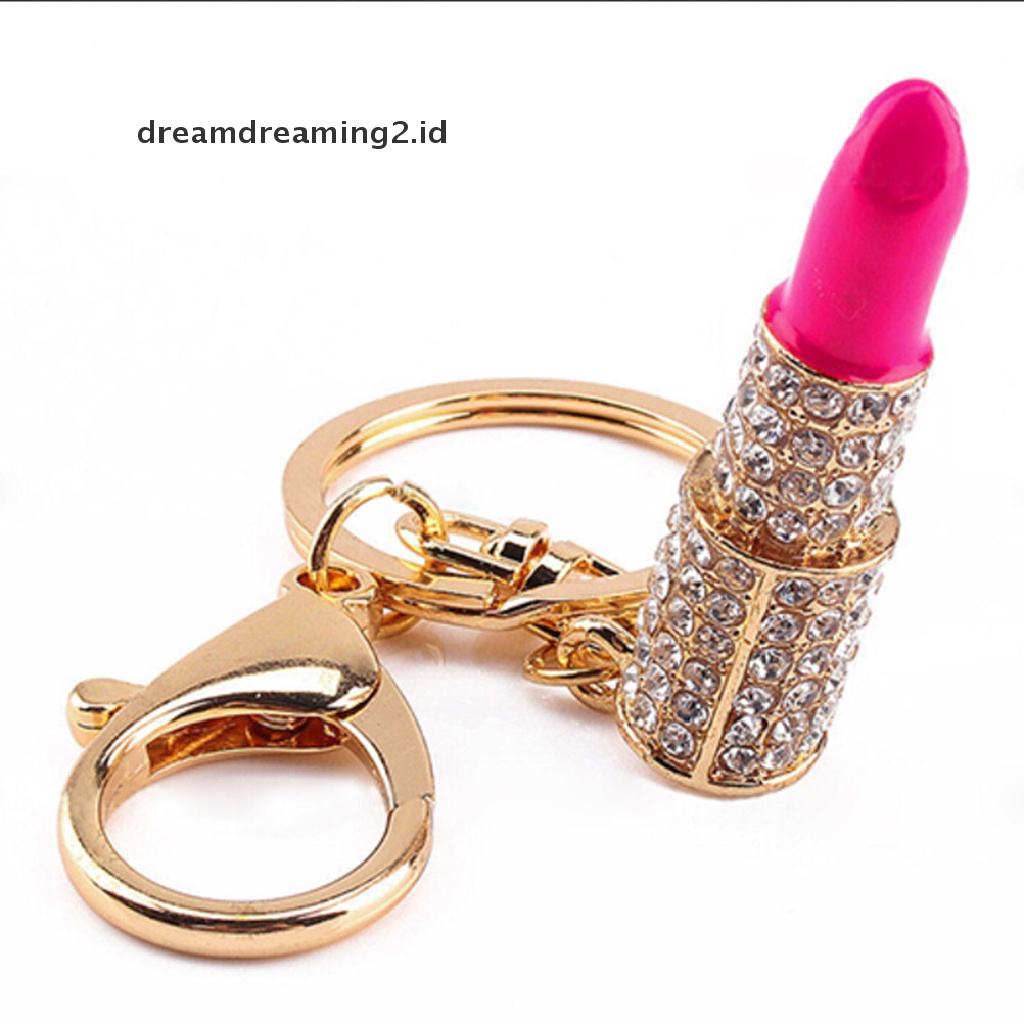 (hot) Kristal Berlian Imitasi Bibir Makeup Keyring Dompet Tas Mobil Liontin Keychain Hadiah//