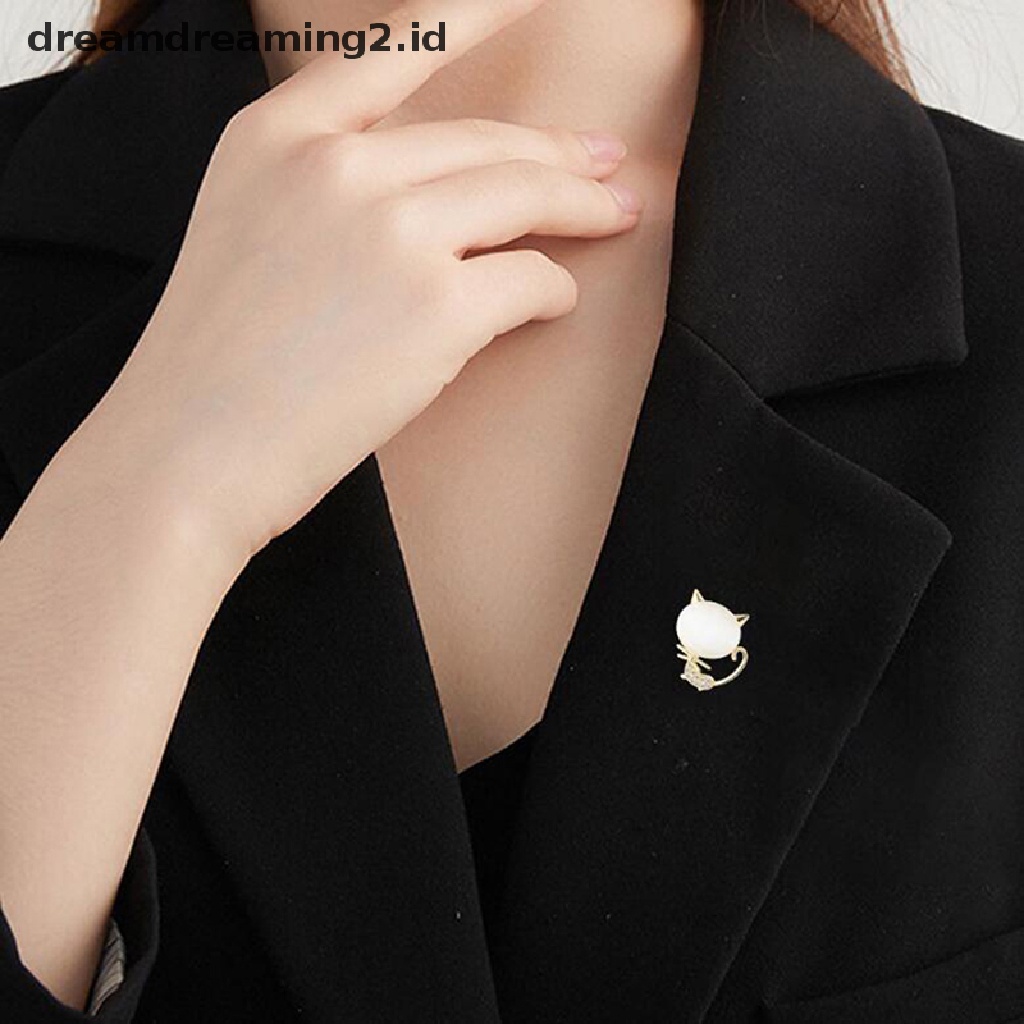 (hot) Elegan Berlian Imitasi Opal Batu Bulan Kucing Bros Pin Untuk Wanita Lucu Anak Kucing Hewan Kristal Korsase Bros Aksesoris Pakaian Hadiah Perlengkapan Pesta//
