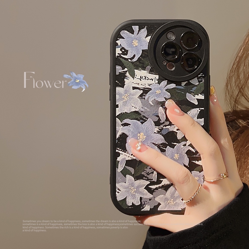 Seni Lukisan Cat Minyak Bunga Lily Pola Kulit Anti Jatuh Ponsel Kembali Soft Case Cover Untuk Iphone X XR XS 11 12 13 14 PLUS MINI PRO MAX