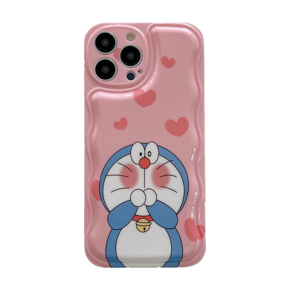 Doraemon Kucing Lucu Lembut TPU Silikon Penutup Belakang Warna Solid Curly Bumper Gelombang Casing Ponsel Untuk Apple IPhone 14 Pro Max11 13 12 14 Plus Perlindungan Kembali Transparan Shockproof Cover