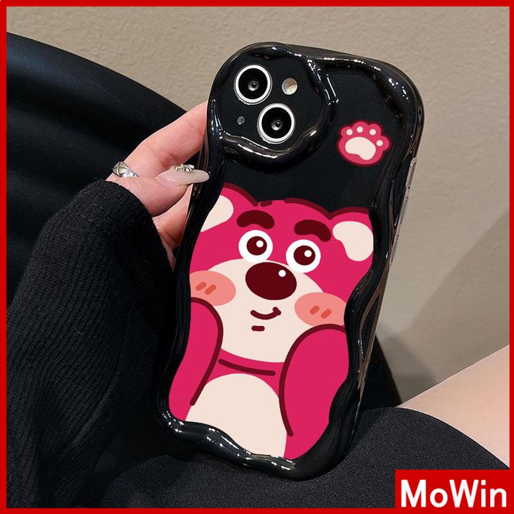 For iPhone 14 Pro Max iPhone Case 3D Curved Edge Wave Glossy Black TPU Airbag Shockproof Camera Cover Strawberry And Bear Compatible with iPhone 13 Pro max 12 Pro Max 11 xr xs max