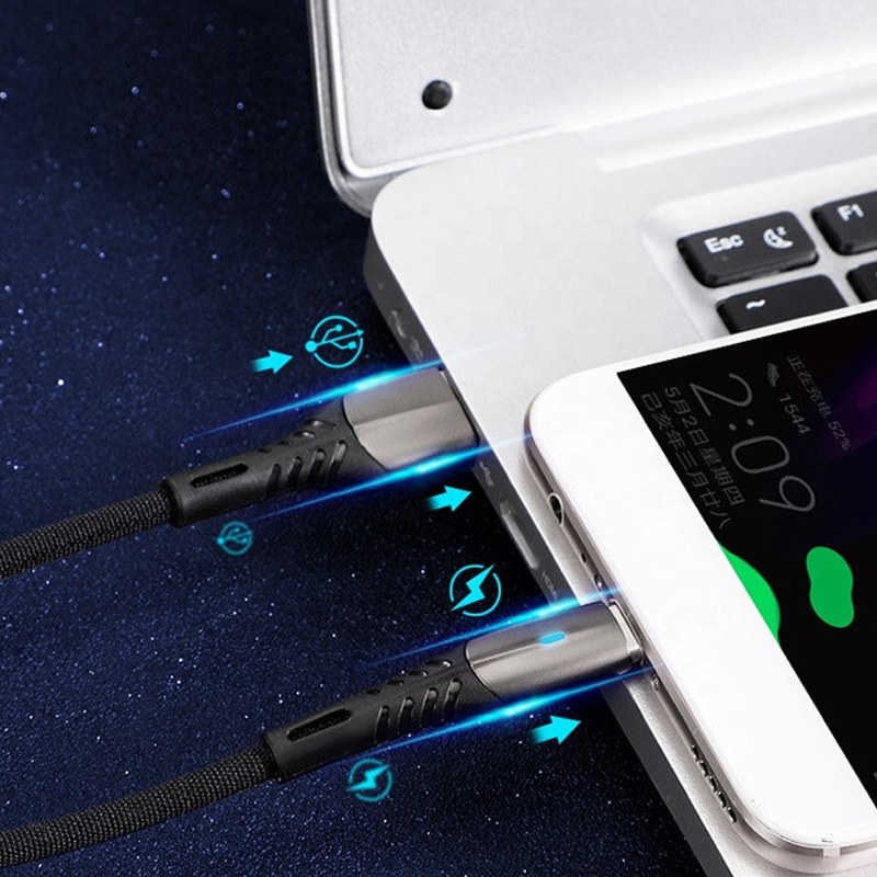 Kualitas Tinggi 1m 3A Nylon Android USB Cable USB Tipe C Cable Zinc Alloy LED Micro USB Data Charging Kabel Data Ponsel