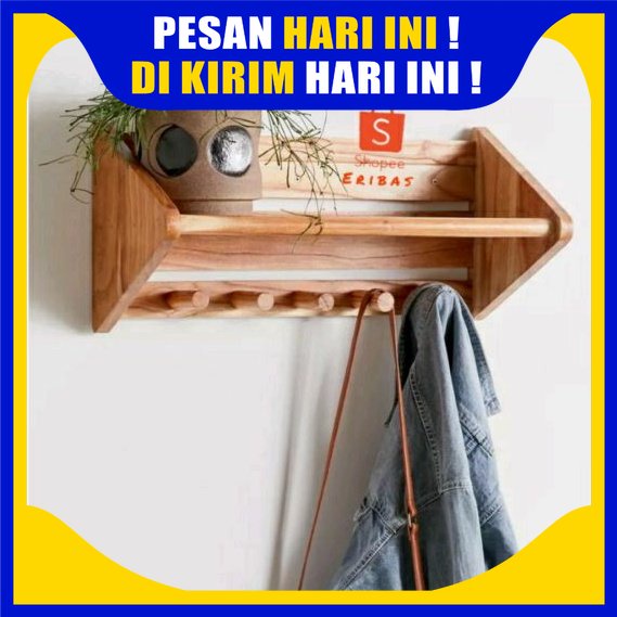 H46 - kapstok kayu estetik untuk gantungan dinding baju tas dan anak / rak dinding rak tempel tempat