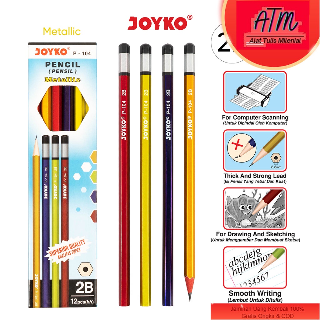 

Pencil Pensil Joyko P-104 2B Metallic 1 BOX 12 PCS
