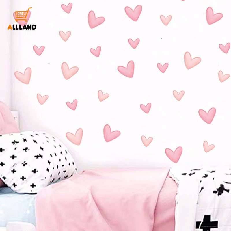 60pcs Pink Love Heart-Shape Wall Stickers/Self-adhesive PVC Tahan Air Stiker Dinding/Dekorasi Rumah Aksesoris