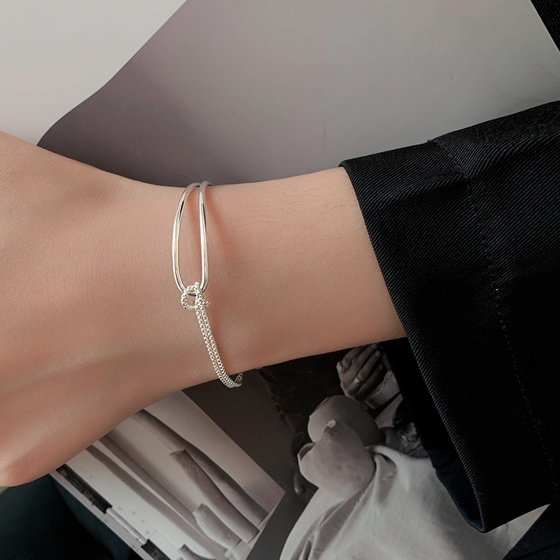 Roselife Minimalis s925 Rantai Perak Simpul Pesona Bangle Gelang Untuk Wanita Gadis Korea Trendi Pergelangan Tangan Rantai Gelang Perhiasan Hadiah Aksesoris