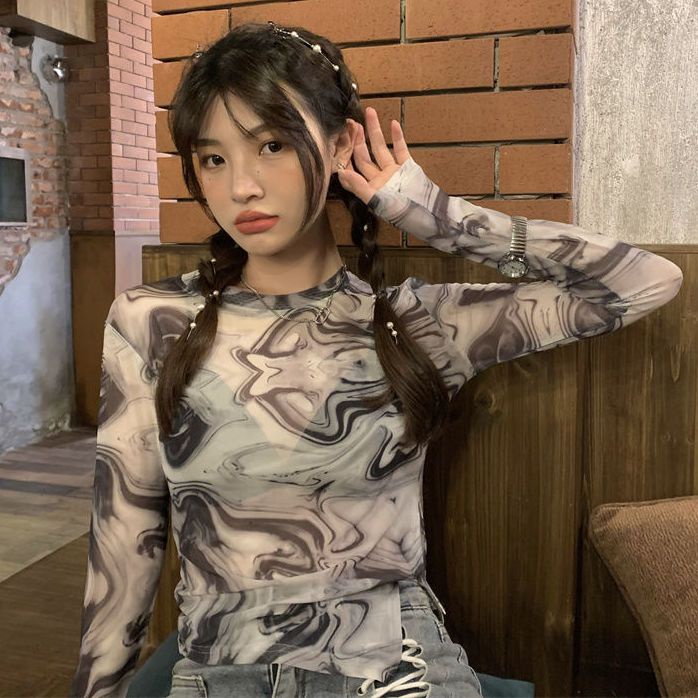Red Mekar Kepribadian Asimetris Celah Babes Musim Panas Tabir Surya Mesh Lengan Panjang Kemeja T-shirt Pendek Wanita In Top