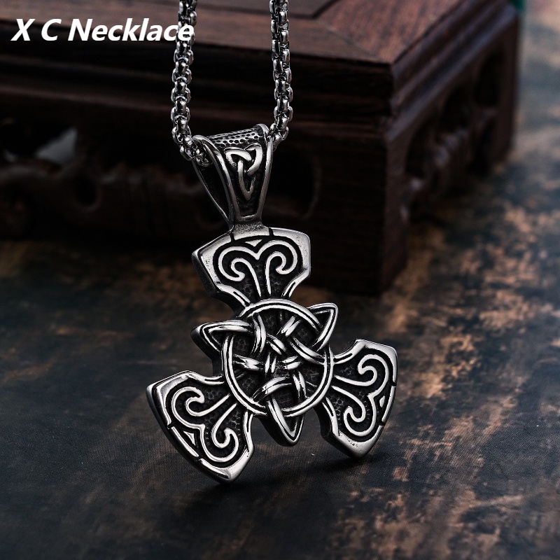 [X C Kalung] Baru Perak Hip Hop Punk Vintage Viking Koleksi Celtic Twist Pendant Kalung Untuk Pria Dan Wanita Hadiah Liburan Perhiasan