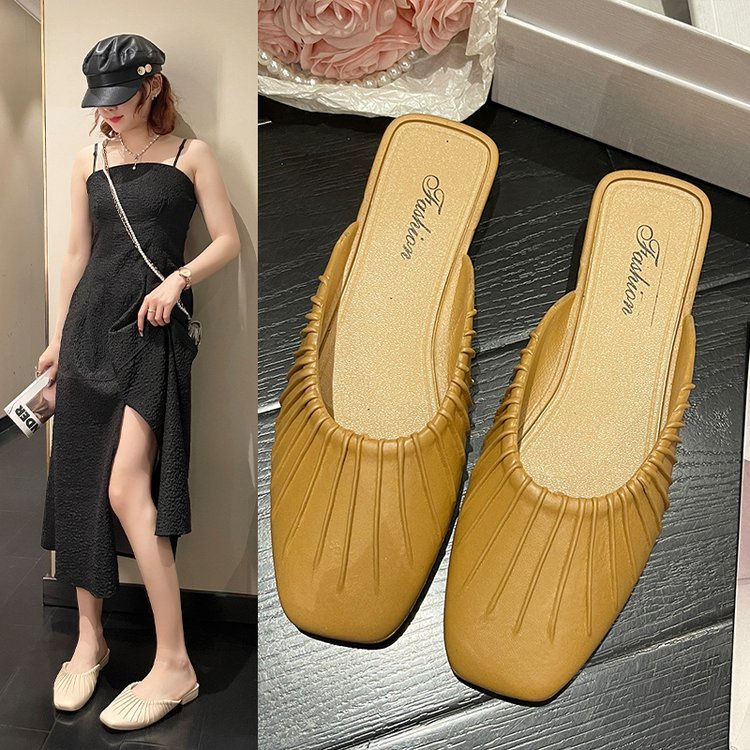 TOPGROSIR TG1718 Sandal Flat Jelly Wanita Mules Kerut Garis Import Fashion Korean Masa Kini