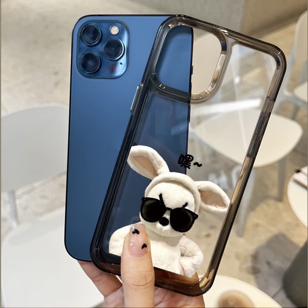 IPHONE Kacamata Hitam Anjing Lembut Shockproof Case Kompatibel Untuk Iphone11 14 13 12 Pro XS Max X XR 7 +8 6 6S Plus Casing Transparan TPU Unik Tombol Penutup Kamera Perlindungan