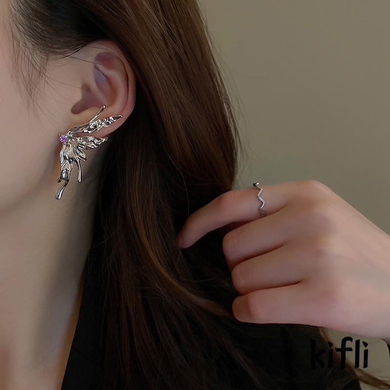 [KD] Anting Kupu-Kupu Biokimia Logam Cair Anting Rasa Desain Zirkon Ungu Asimetris