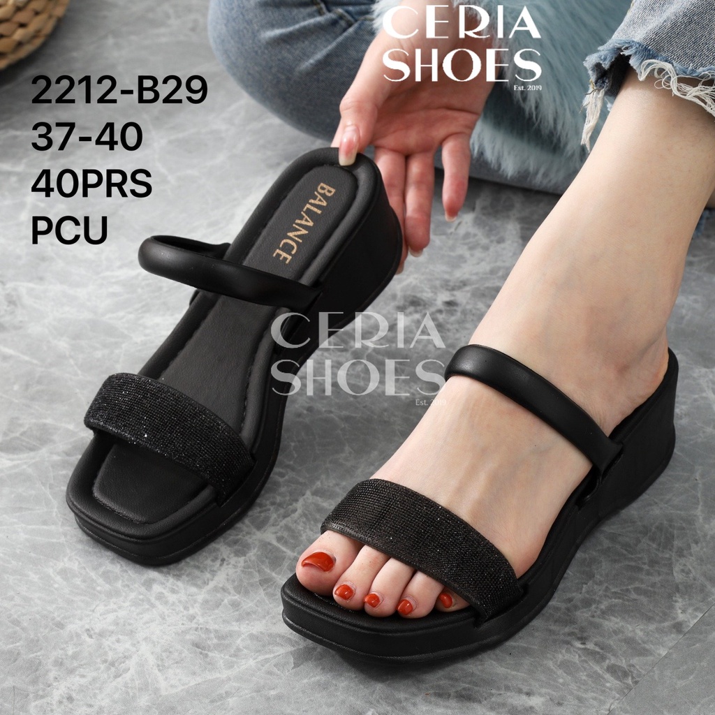 PVC Sandal Slop Wedges Wanita Bahan Karet Jelly Tali Gliter Hak Tinggi BLC 2212 GL