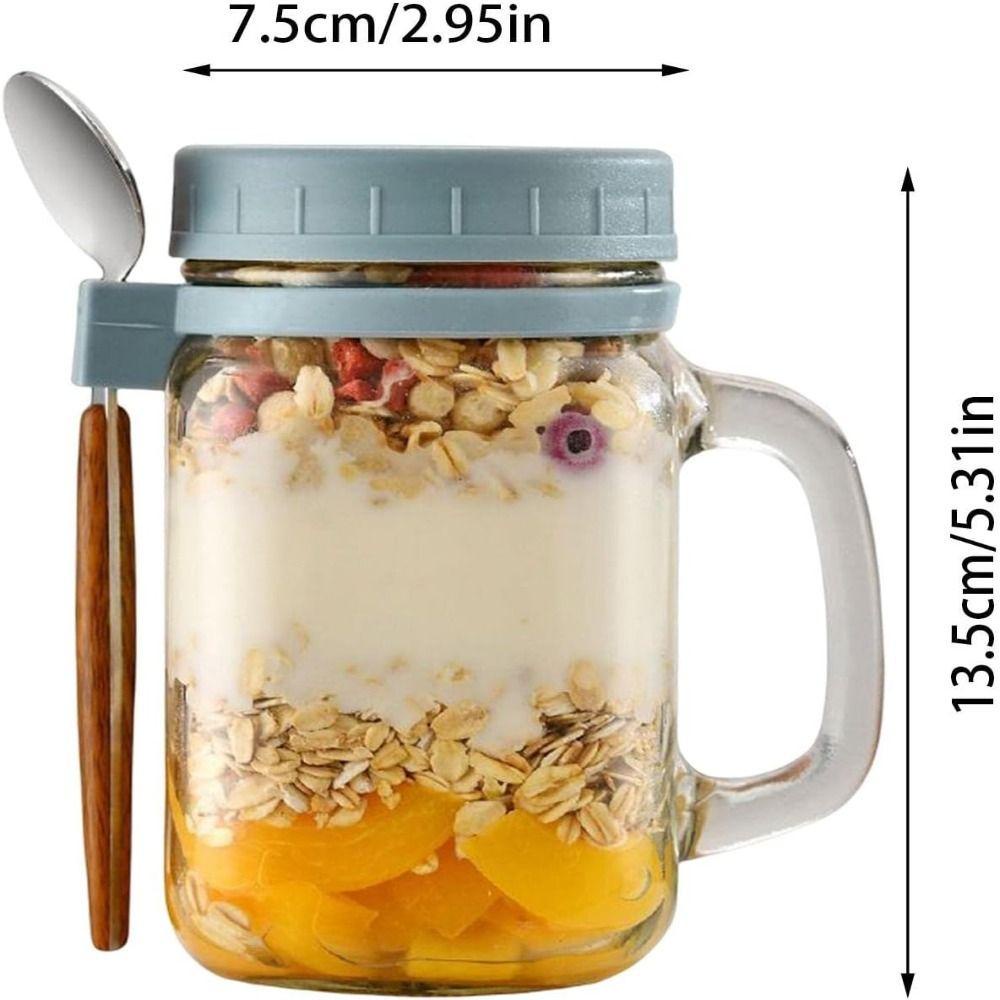 R-FLOWER Semalam Oats Jars Portable Dengan Tutup Milk Cup Glass Breakfast Jar