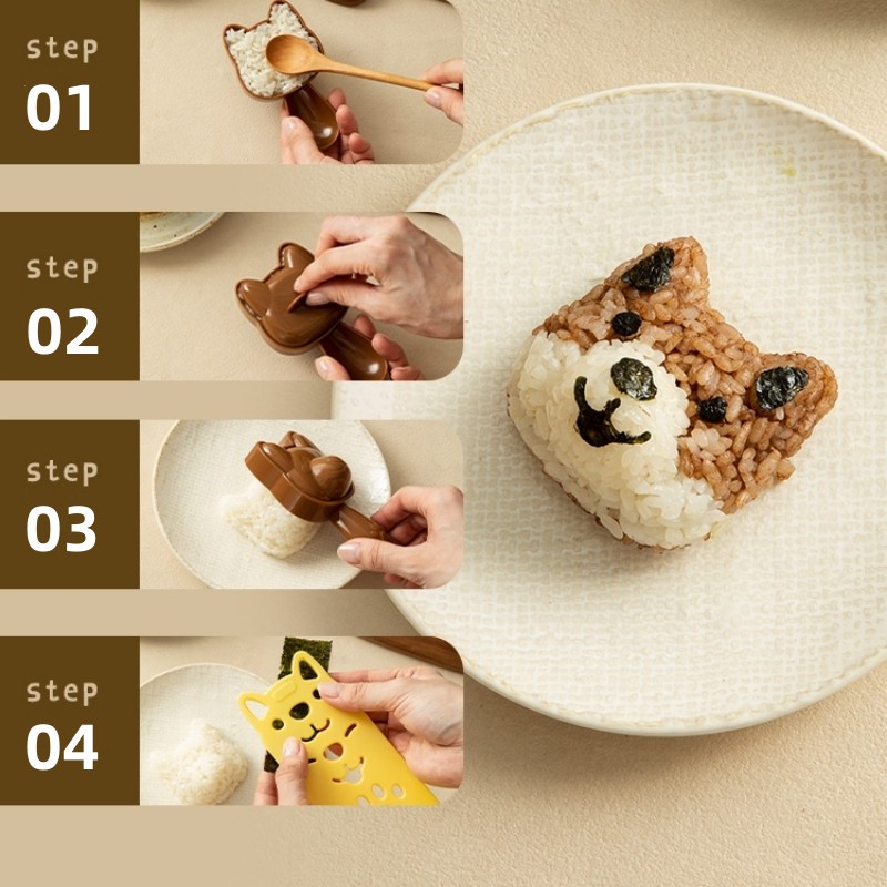 One Set Cetakan Nasi Bento Set 3D Bentuk Kartun Kucing Panda Beruang Kelinci Untuk Dekorasi Bento Sushi