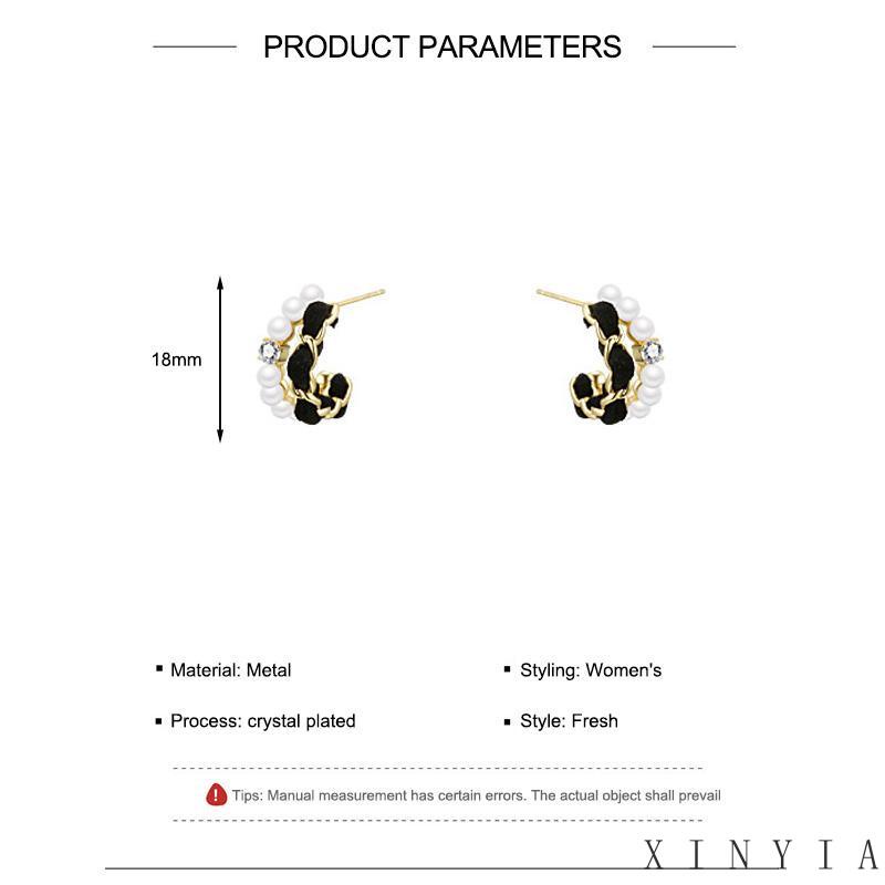 【Bayar di tempat】Berbentuk C Vintage Elegan Mutiara Berlian Emas Baja Titanium Wanita Fashion Perhiasan Stud Earrings