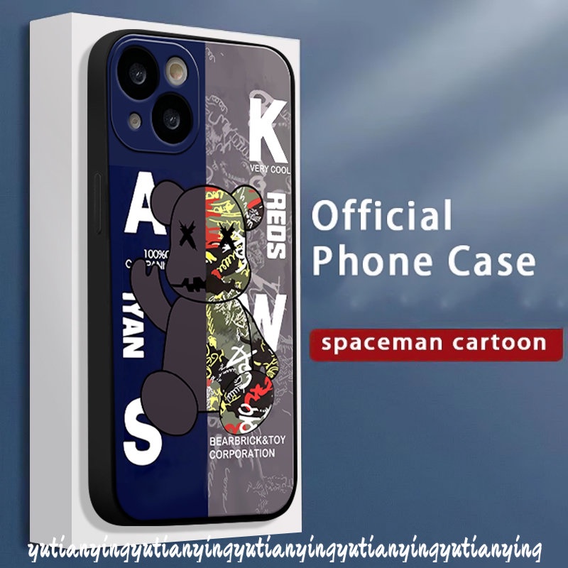 Violent Bear Kaws Couple Straight Edge Phone Case Kompatibel Untuk IPhone 7Plus X XR XS Max11 14 13 12 Pro Max8 6S 6 7 Plus SE 2020 Merek Trendi Lembut Tpu Penutup Belakang