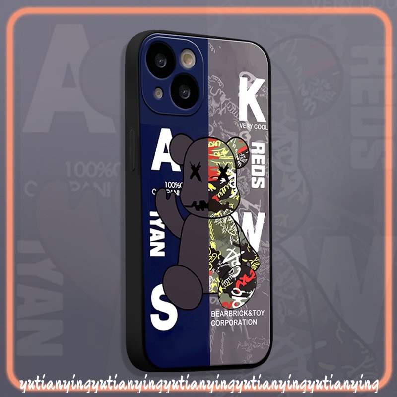 Violent Bear Kaws Couple Straight Edge Phone Case Kompatibel Untuk IPhone 7Plus X XR XS Max11 14 13 12 Pro Max8 6S 6 7 Plus SE 2020 Merek Trendi Lembut Tpu Penutup Belakang