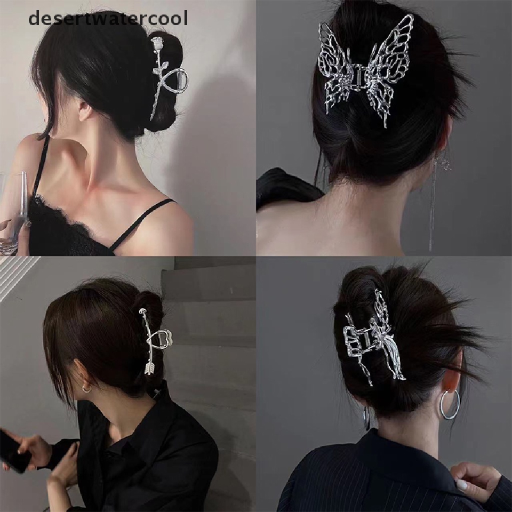 Deid Fashion Logam Cair Kupu-Kupu Rambut Klip Kepala Belakang Mawar Ambil Klip Perak Cross Geometris Jepit Rambut Hair Claw Woman Perempuan Trendi Aksesoris Rambut Martijn