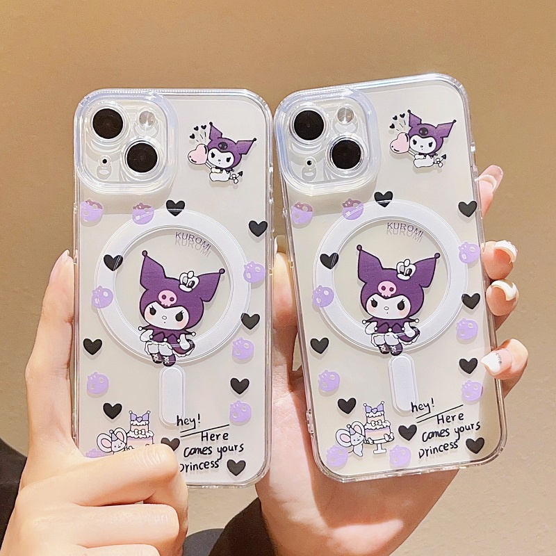 Untuk iPhone Casing Magnetik14 13 12 11 Pro Max Kartun Kuromi Transparan Soft case