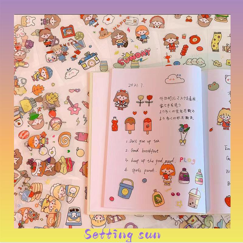 Bahan Scrapbook Stiker Gadis Lucu DIY Pola Kecil Stiker Cangkir Air Transparan Tahan Air TN