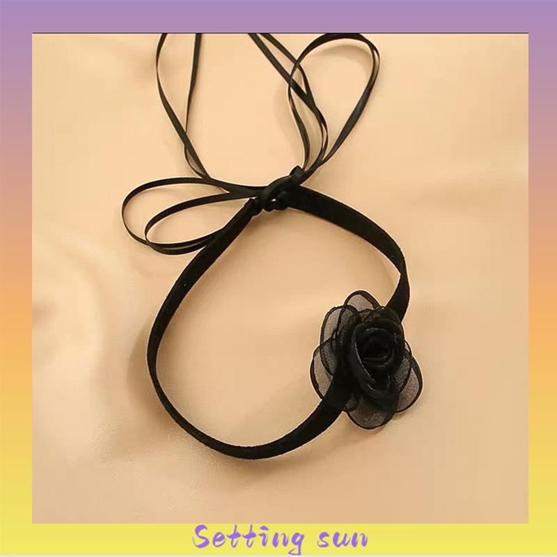 Waktu Seksi Choker Kerah Perhiasan Retro-Hitam Renda Camellia Kalung Pesta Makan Malam Neck-Band Wanita Fashion Adjustable Neckl TN