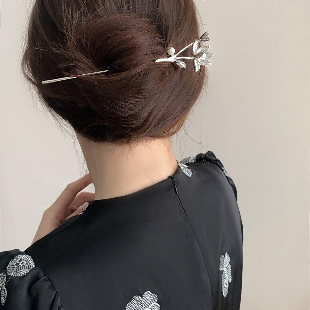 Nickolas1 Hanfu Rambut Stik Wanita Indah Mutiara Cheongsam Lotus Gaya Rambut Alat Desain Hiasan Kepala Gaya Cina