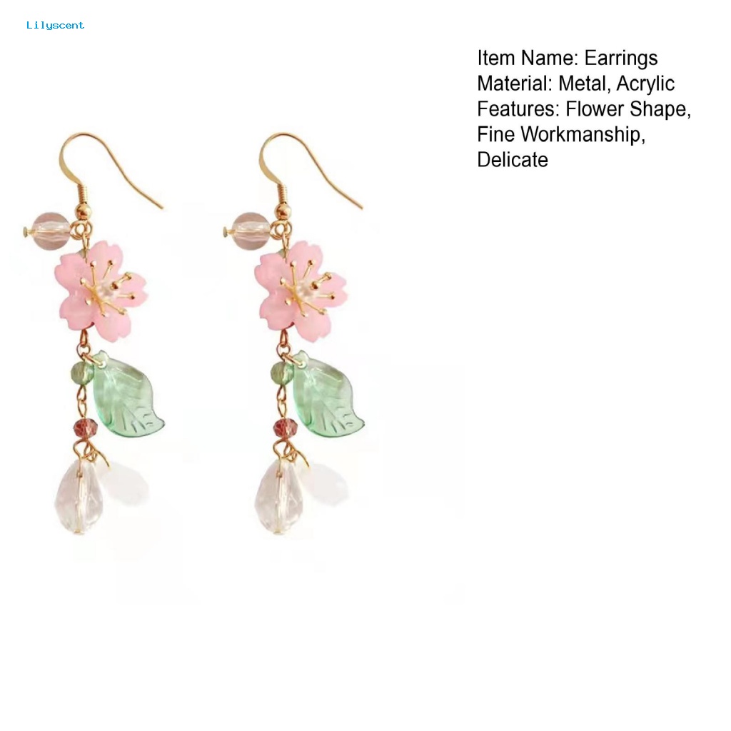 Lilyscent 1pasang Anting Kait Logam Aksesoris Wanita Anting Kait Bunga Sakura Elegan