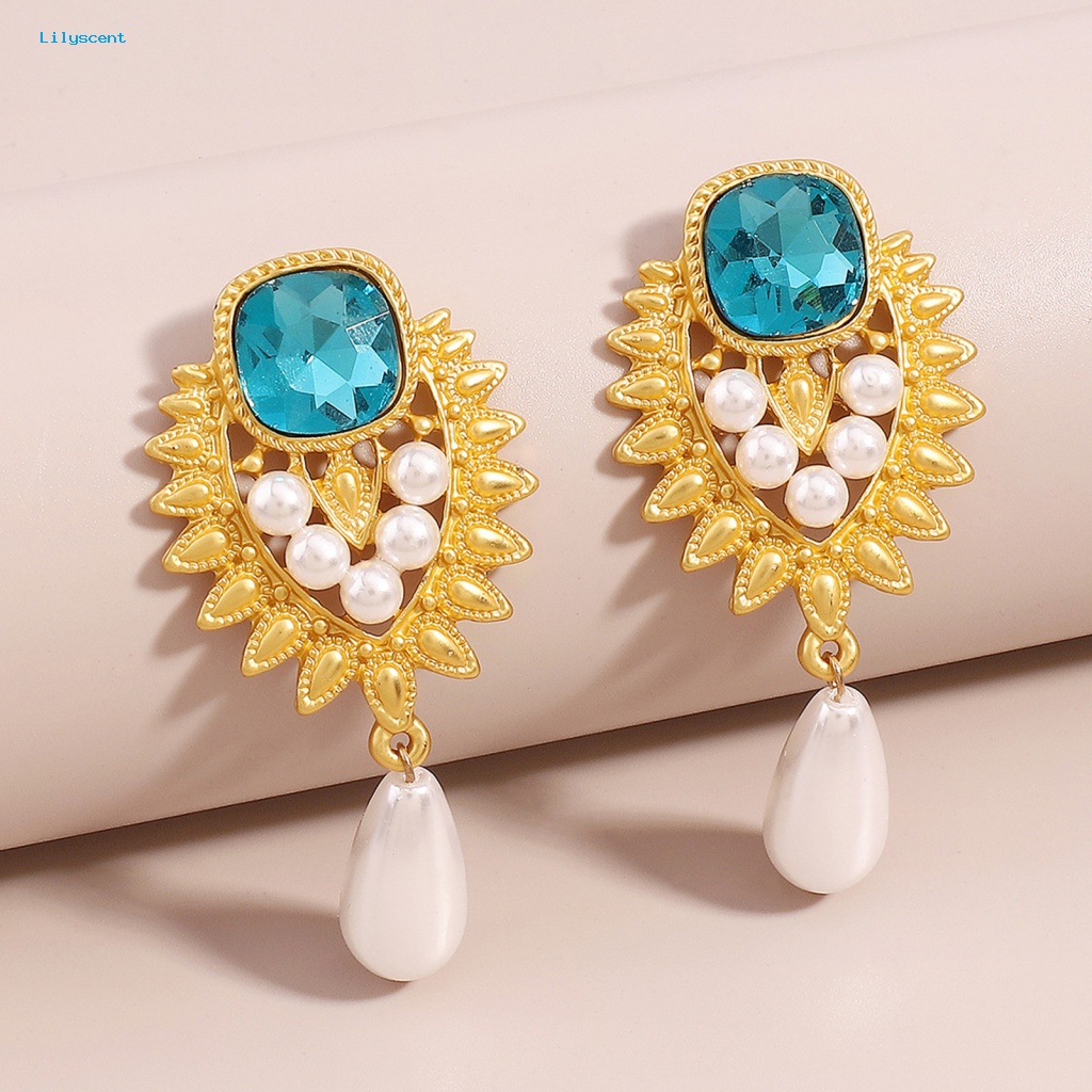 Lilyscent 1pasang Anting Menjuntai Cantik Perhiasan Aksesoris Shiny Faux Pearl Drop Earrings Elegan