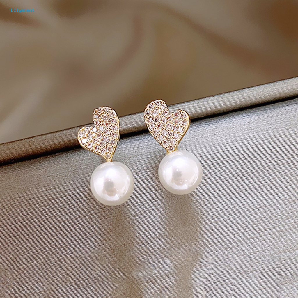 Lilyscent 1pasang Anting Wanita Mini Perhiasan Aksesoris Mutiara Imitasi Mengkilap Tinggi Cinta Hati Ladies Earrings Gaya Perancis